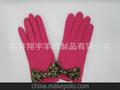 冬季新品 加厚 超柔里 女款 韩 羊绒手套 豹纹 蝴蝶结 批发