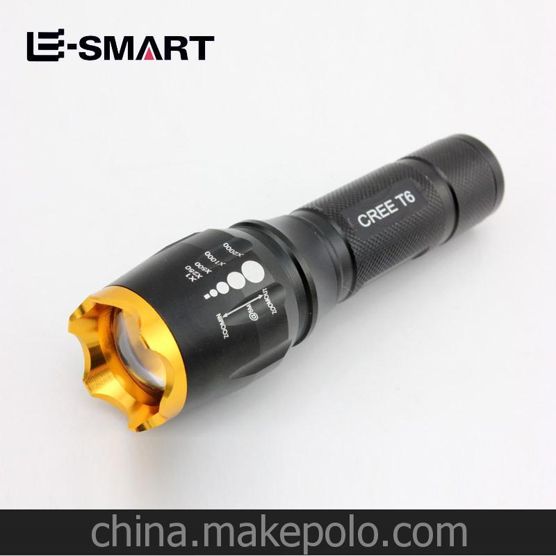批發攻擊頭 金圈銀圈伸縮雙用電池 正品XML-T6變焦強光手電筒