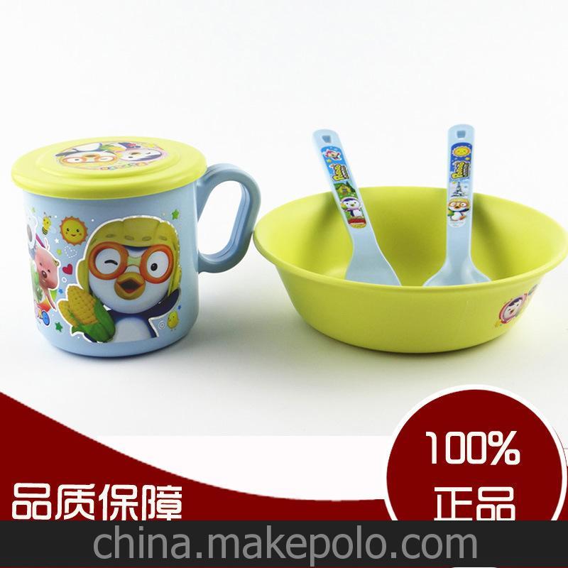 韓國進(jìn)口兒童餐具 PORORO小企鵝寶寶玉米淀粉碗+水杯+勺叉